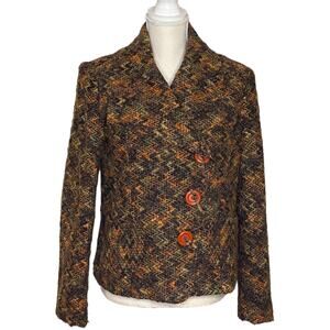 Brown Boucle Jacket with Accent Buttons Acrylic Polyester Wool Blend 12